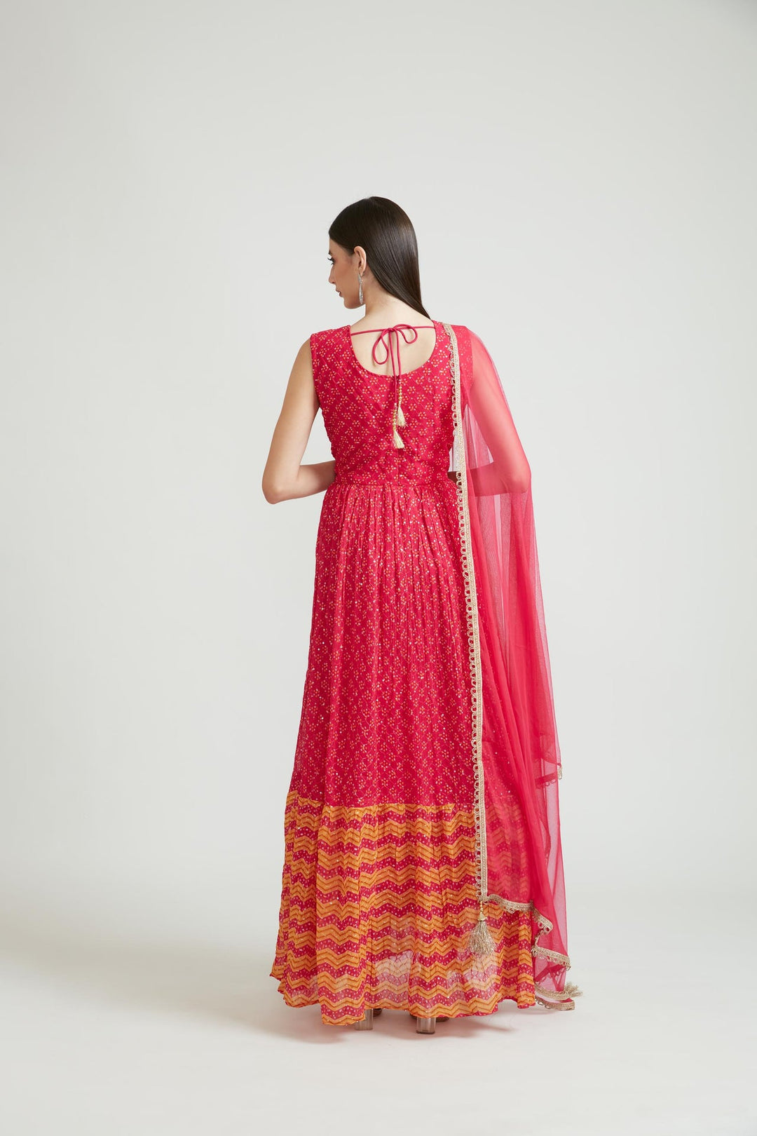Neerus Pink georgette embroidered anarkali suit set - detail view 2