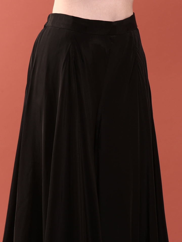 Neerus Black silk embroidered crop top with palazzo co-ord set - detail view 4