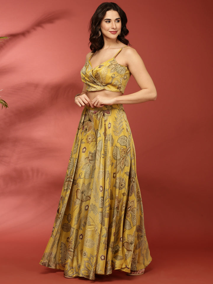 Variyali Green Organza Crop Top Palazzo Set