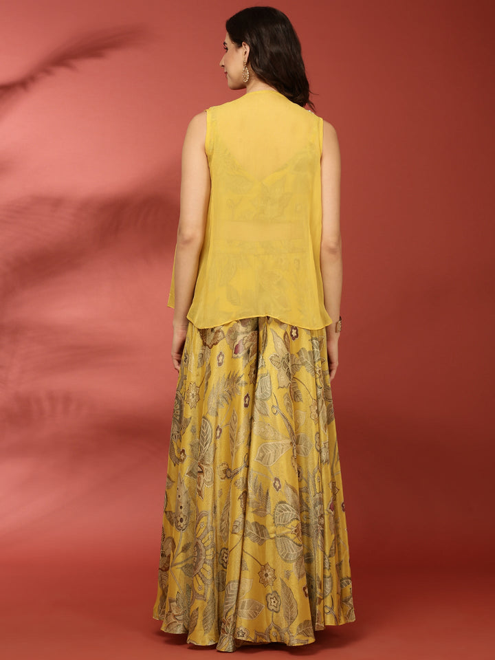 Variyali Green Organza Crop Top Palazzo Set