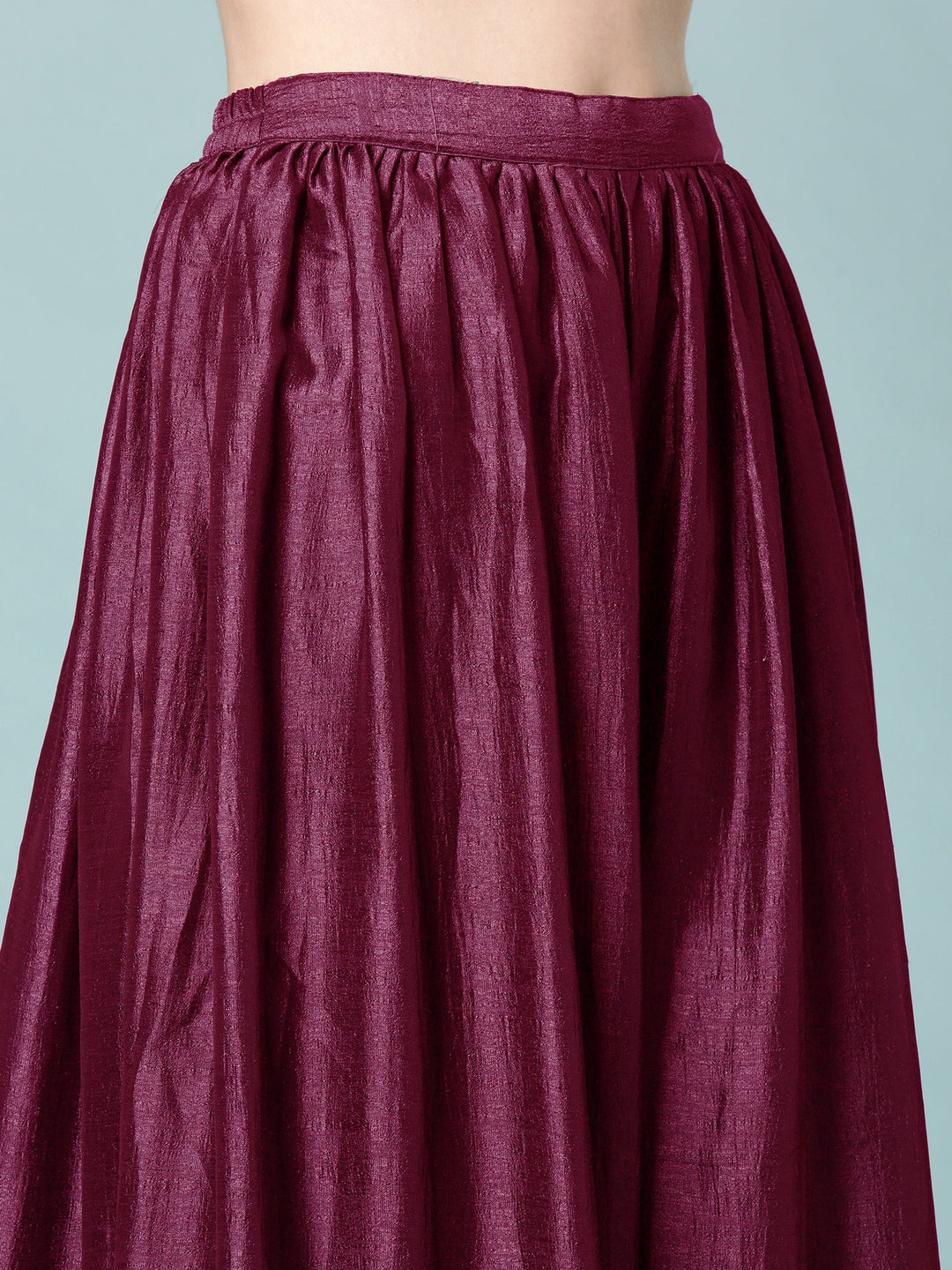 Neerus Maroon silk anarkali suit set - detail view 3