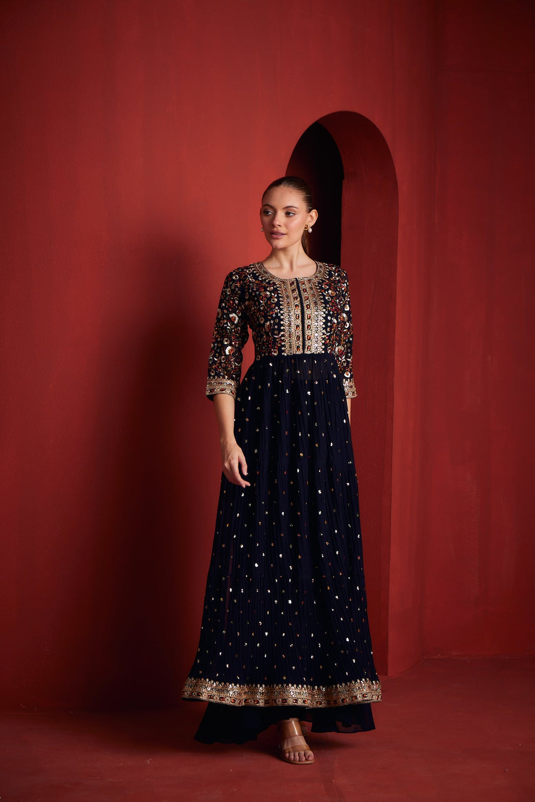 Neerus Black georgette kurta set - detail view 2