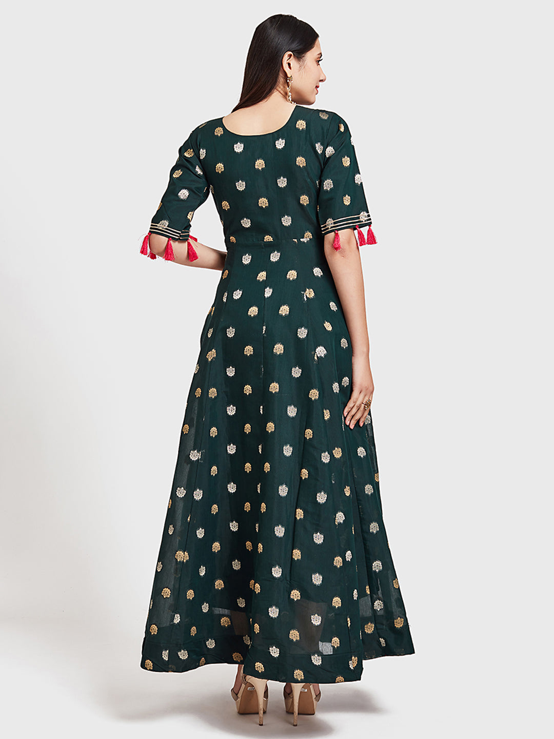 Neerus Green georgette woven Anarkali kurta - back view
