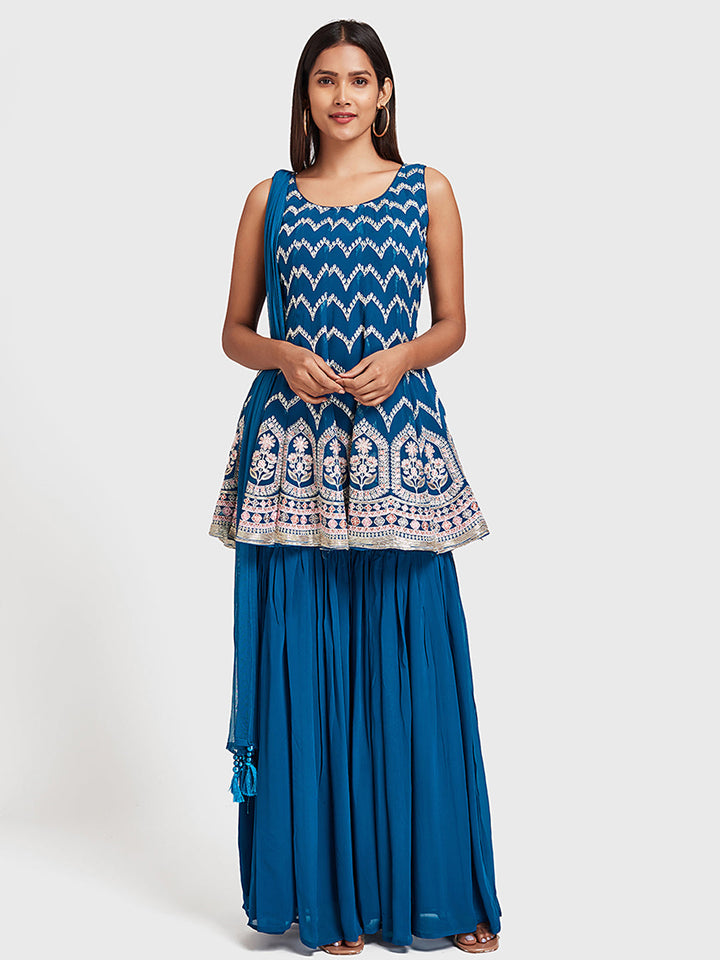 Neerus Blue Georgette Anarkali Suit Set - detail view 4