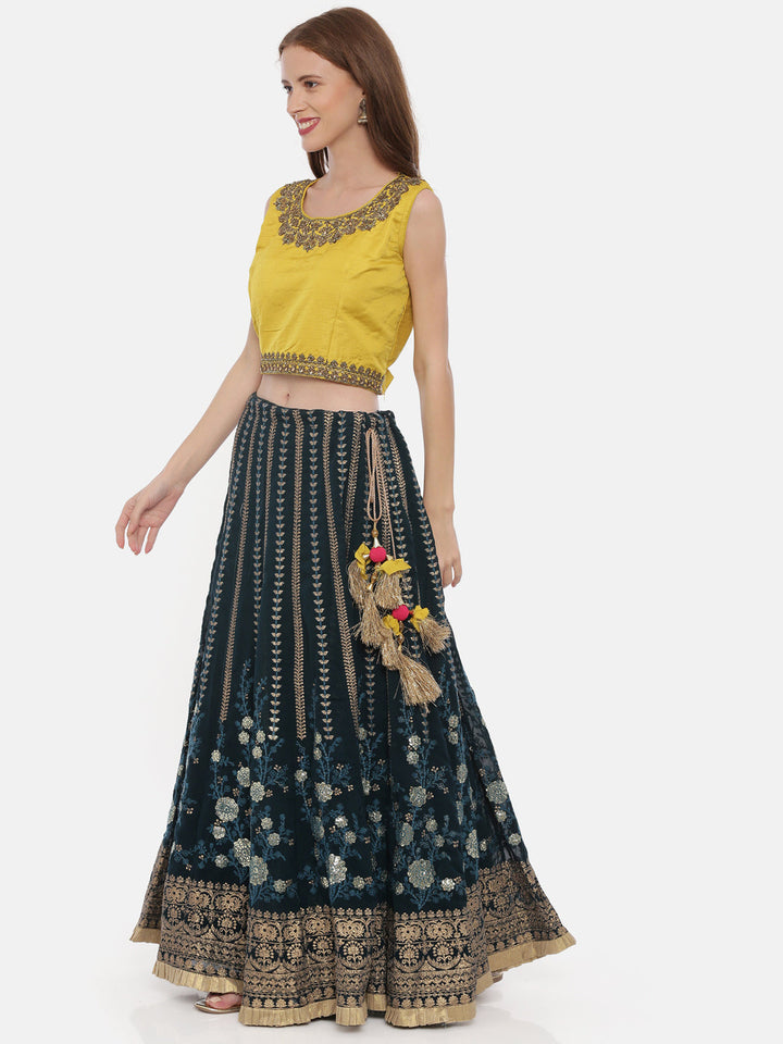Neerus Yellow Georgette Printed Lehenga Ghagra Set - detail view 1