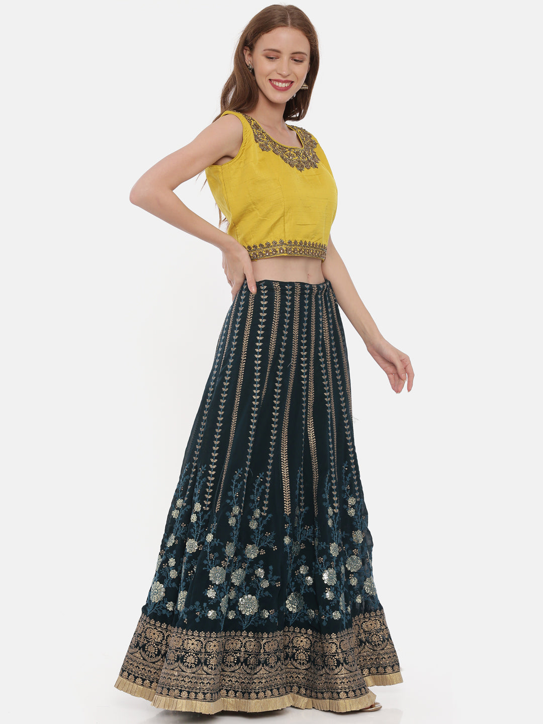 Neerus Yellow Georgette Printed Lehenga Ghagra Set - detail view 2