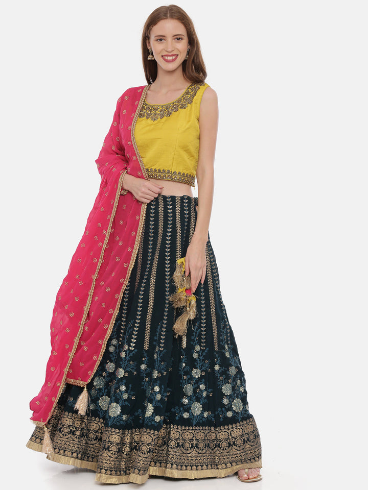 Neerus Yellow Georgette Printed Lehenga Ghagra Set - detail view 4