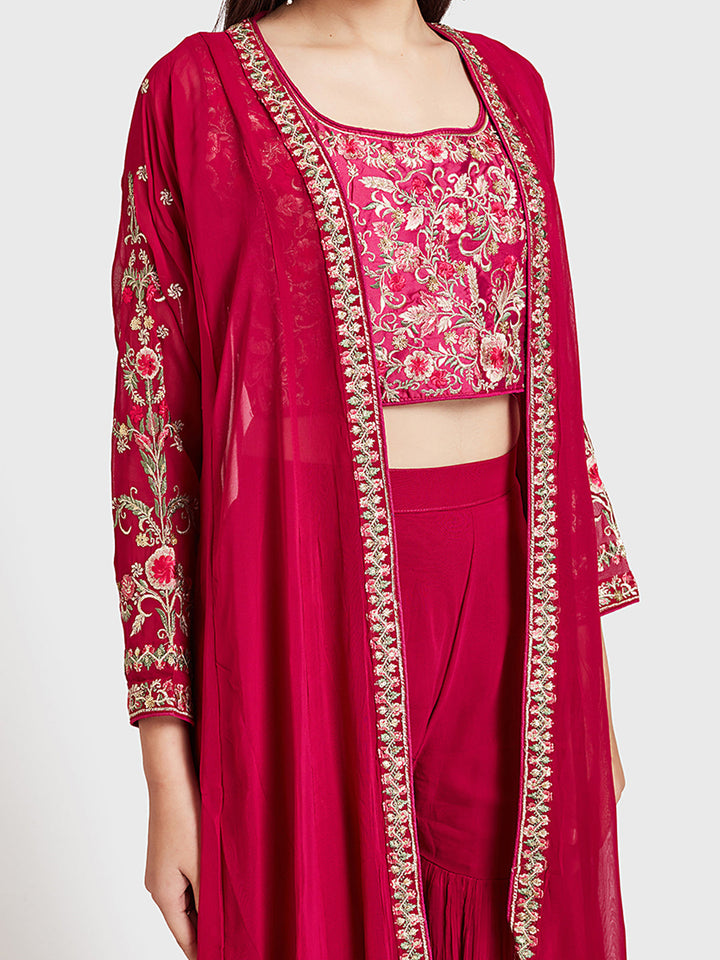 Neerus Pink embroidered sharara set with shrug - side view