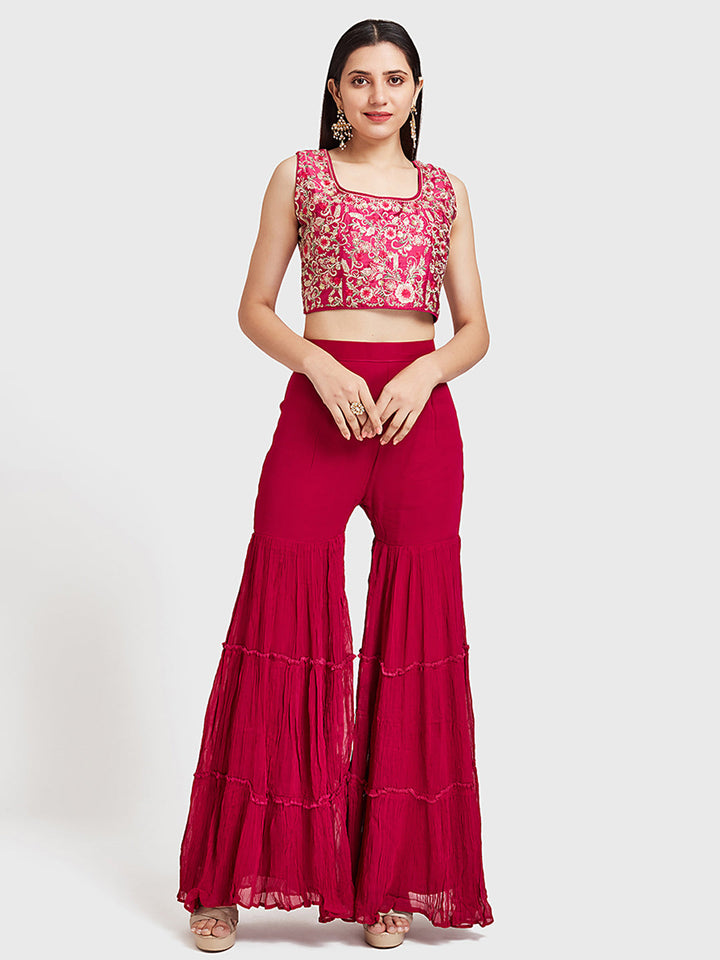 Neerus Pink embroidered sharara set with shrug - detail view 2