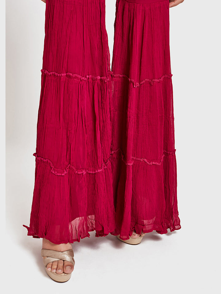 Neerus Pink embroidered sharara set with shrug - detail view 3