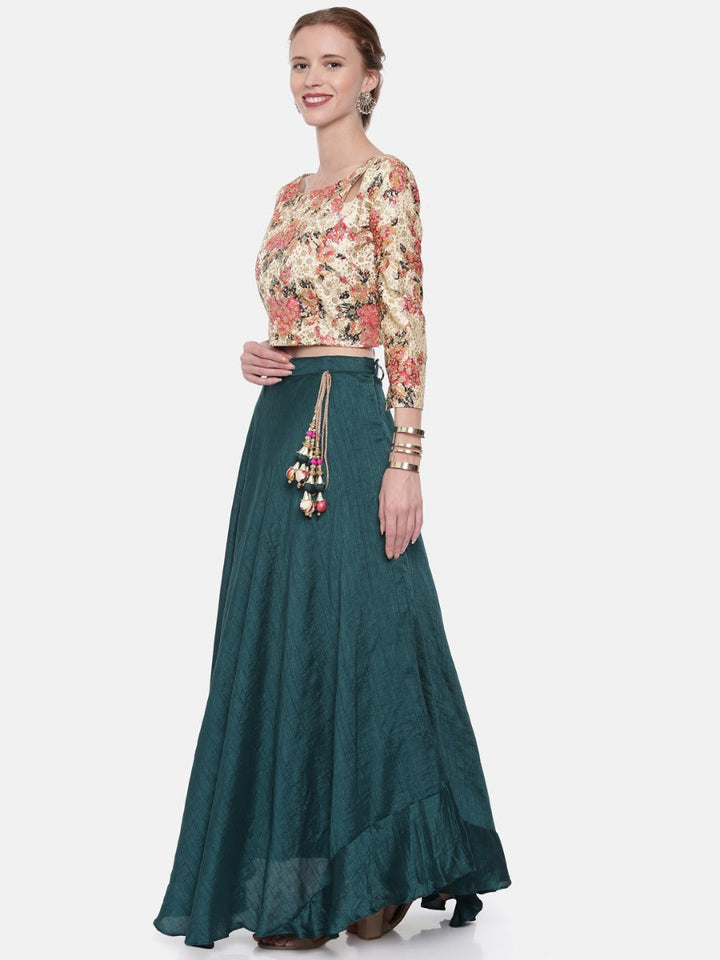 Neerus Beige Chanderi Embellished Lehenga Set - detail view 1