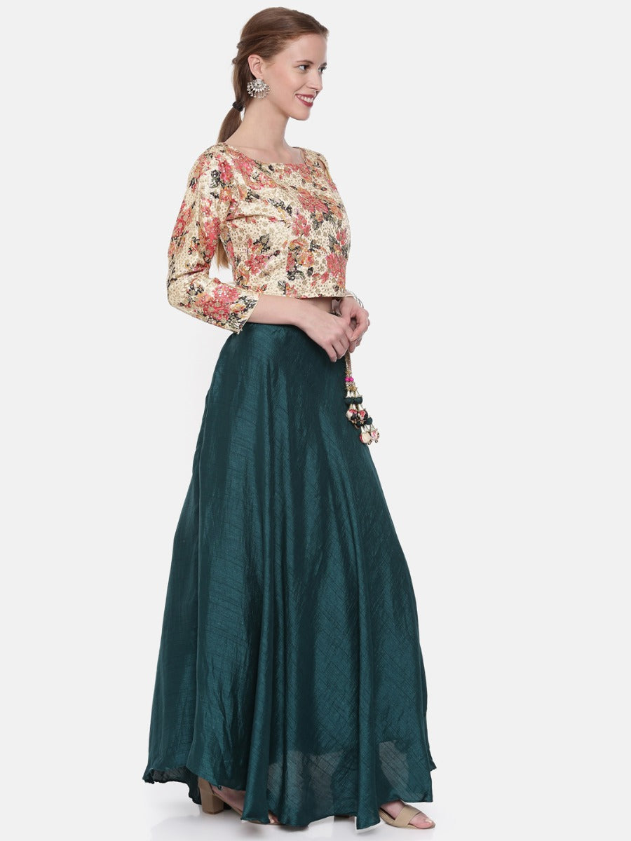 Neerus Beige Chanderi Embellished Lehenga Set - detail view 2