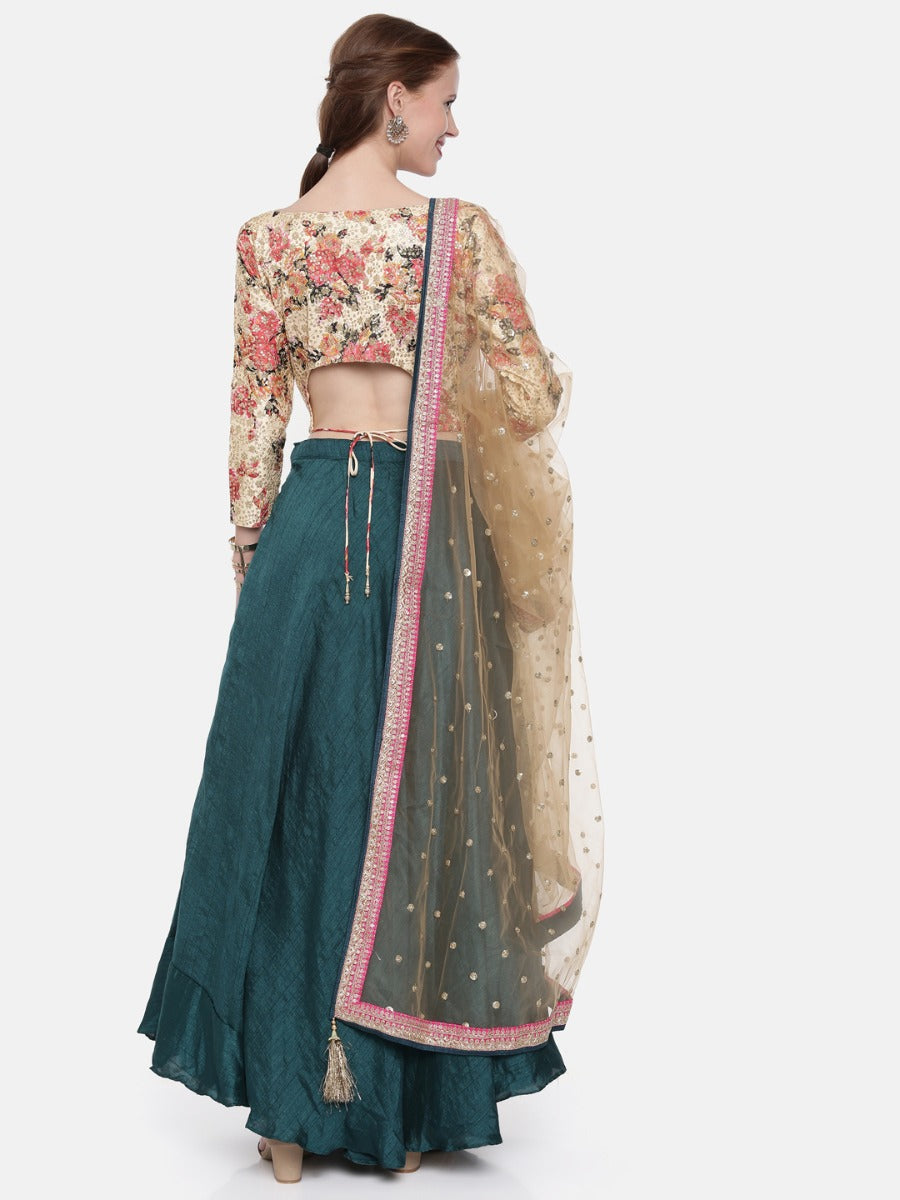 Neerus Beige Chanderi Embellished Lehenga Set - detail view 3
