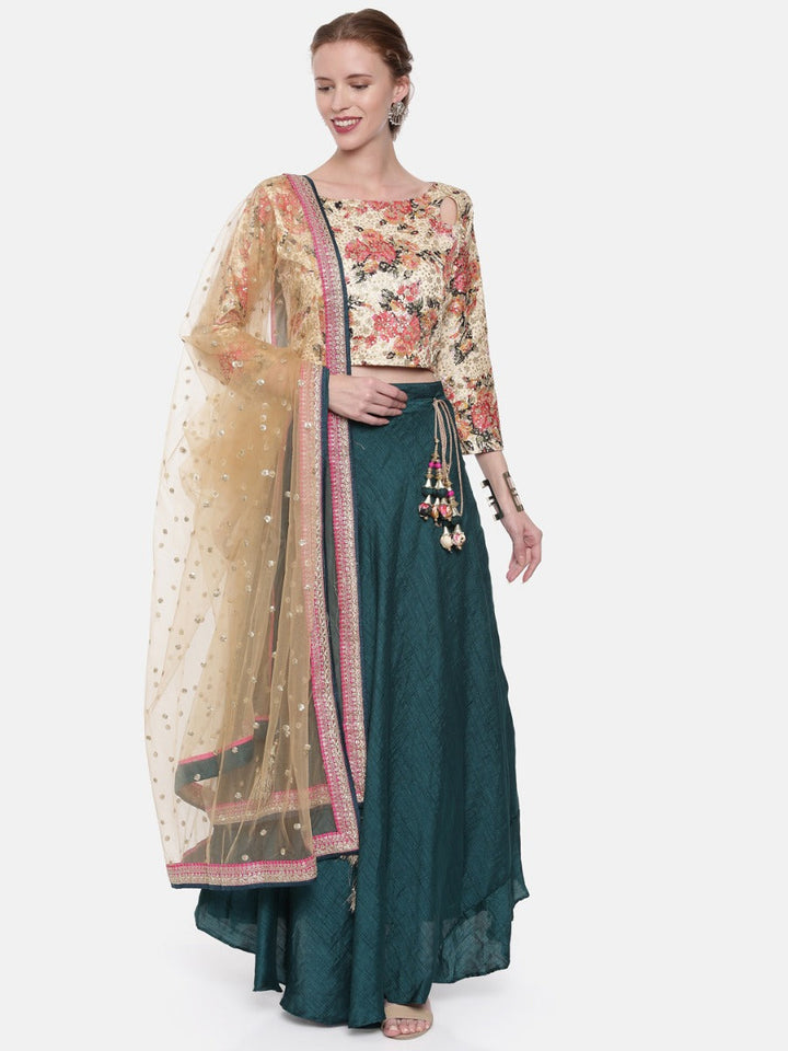 Neerus Beige Chanderi Embellished Lehenga Set - detail view 4