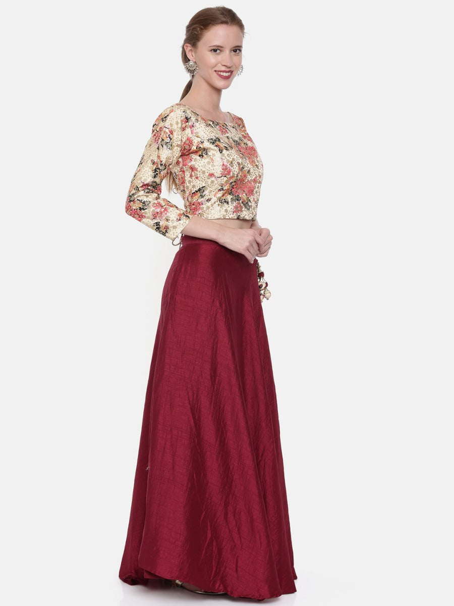 Neerus Beige Chanderi Embellished Lehenga Set - detail view 2