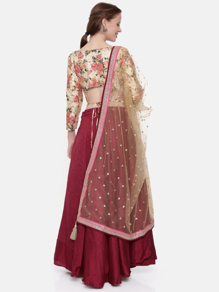 Neerus Beige Chanderi Embellished Lehenga Set - detail view 3
