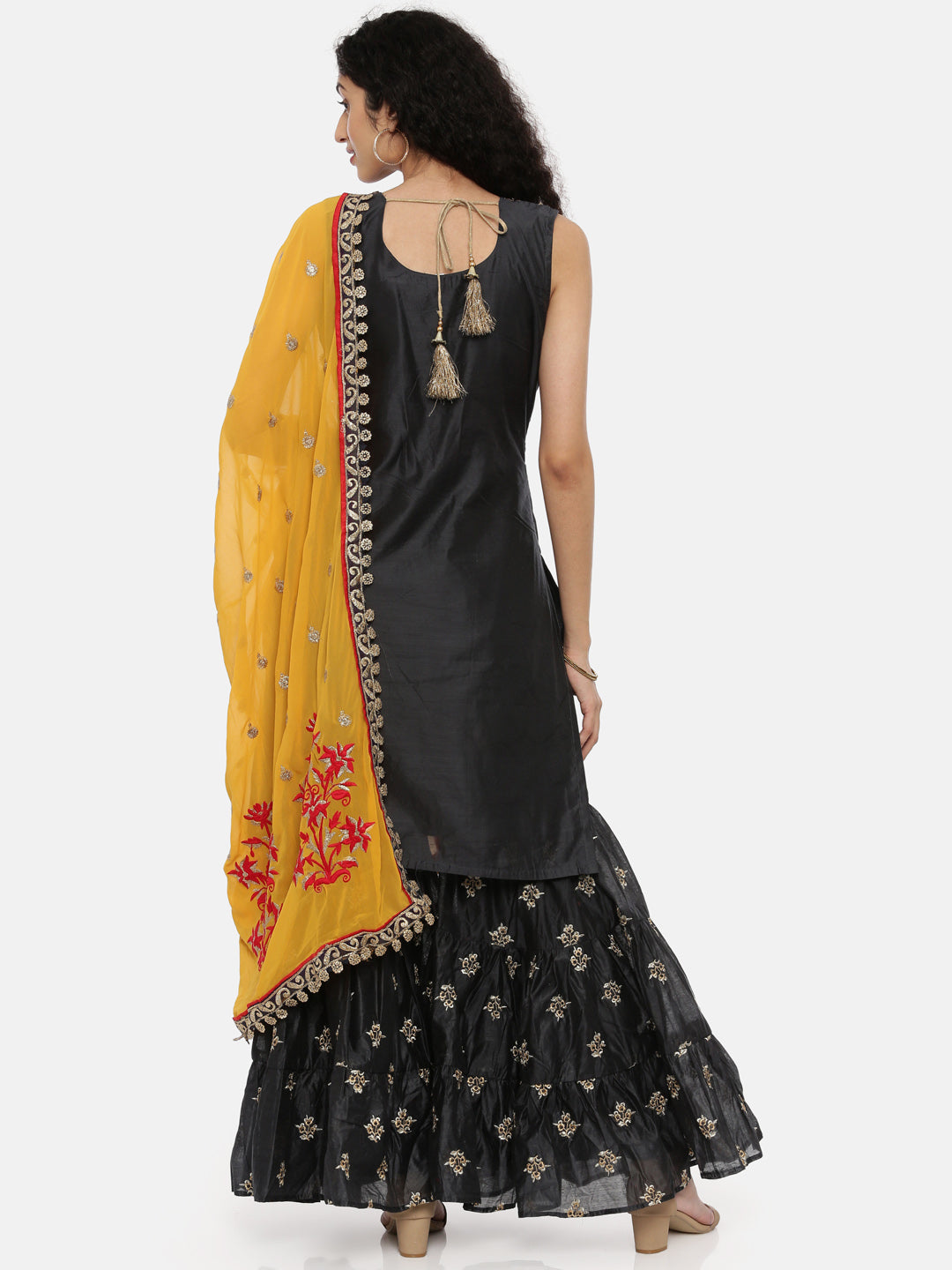 Neerus Black Embellished Zari Sharara Set - side view