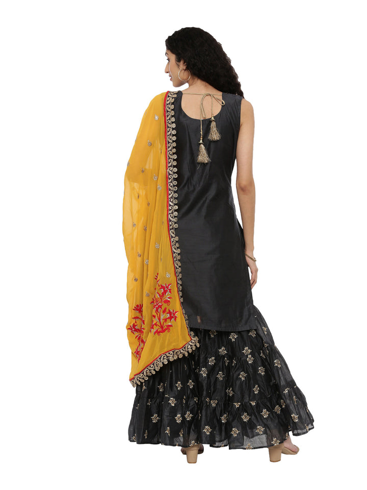 Neerus Black Embellished Zari Sharara Set - detail view 1
