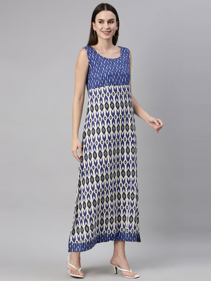 Neerus Blue Chanderi Ikat Printed Kurti - back view