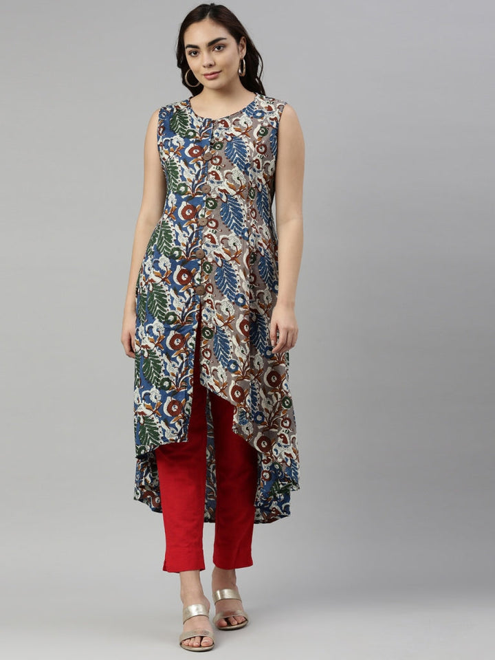 Neerus Blue floral printed kurta - front view