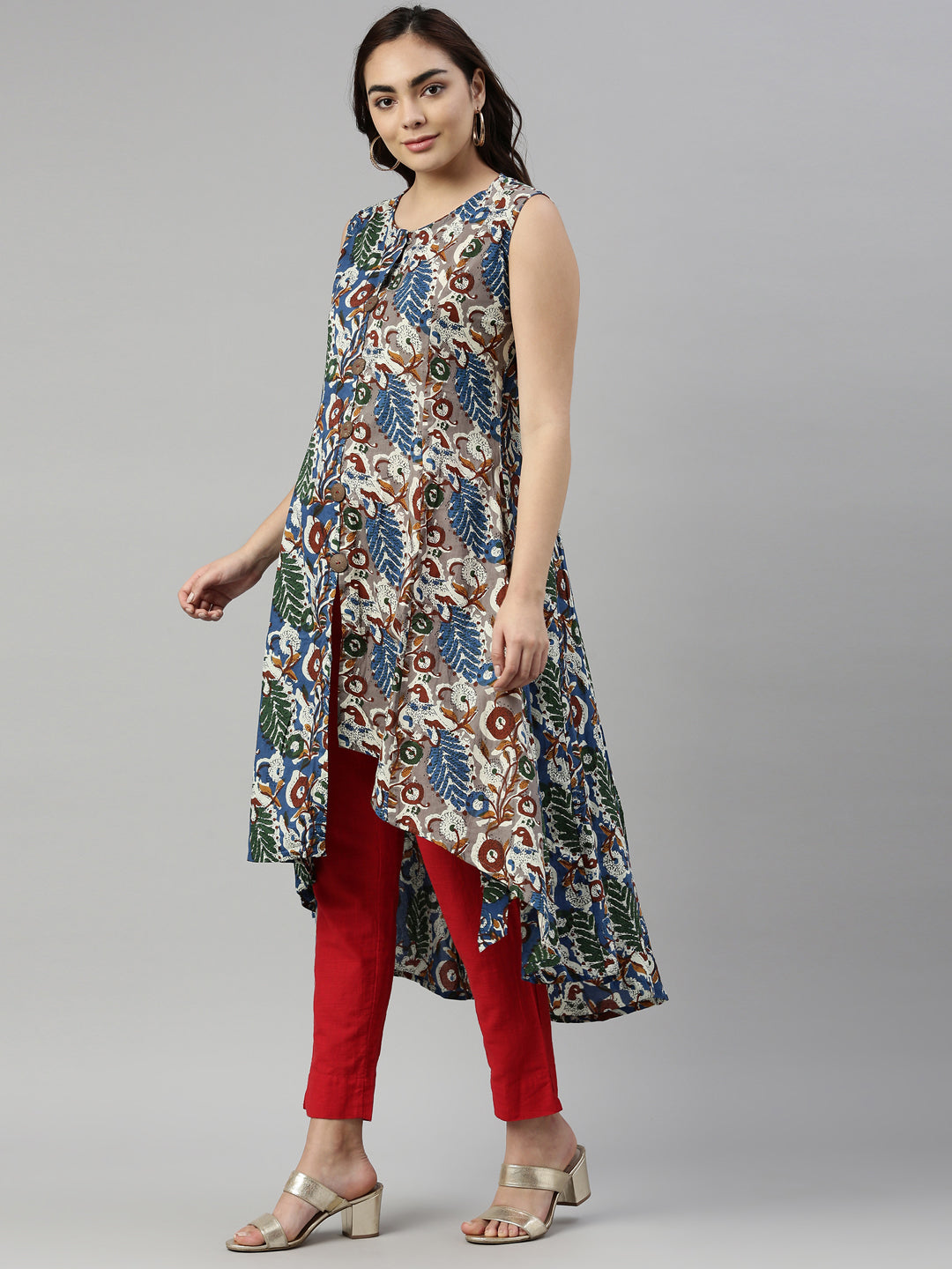 Neerus Blue cotton solid kurti - back view