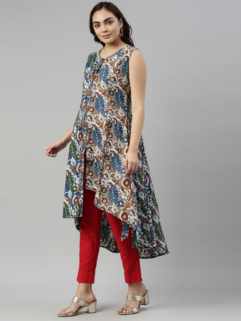 Neerus Blue floral printed kurta - back view