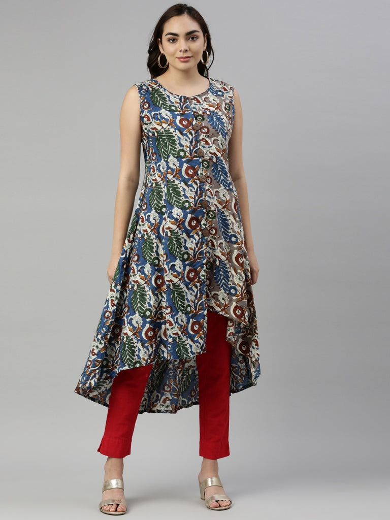 Neerus Blue cotton printed kurti - detail view 2