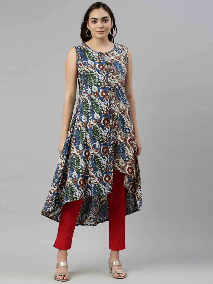 Neerus Blue cotton printed kurti - detail view 2