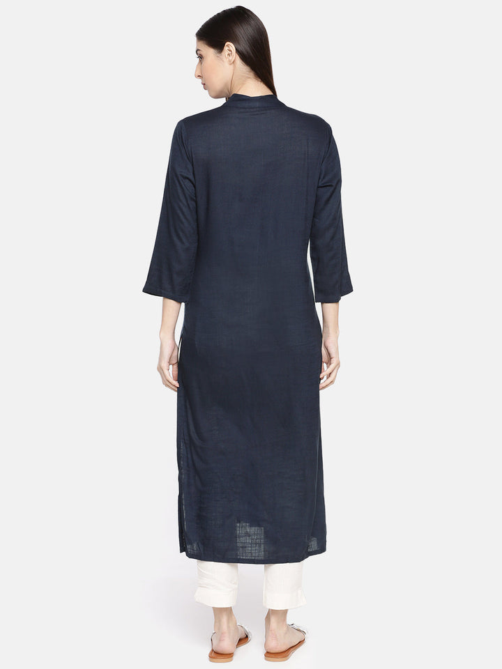 Neerus Blue Rayon Embroidered A-Line Kurti - detail view 1