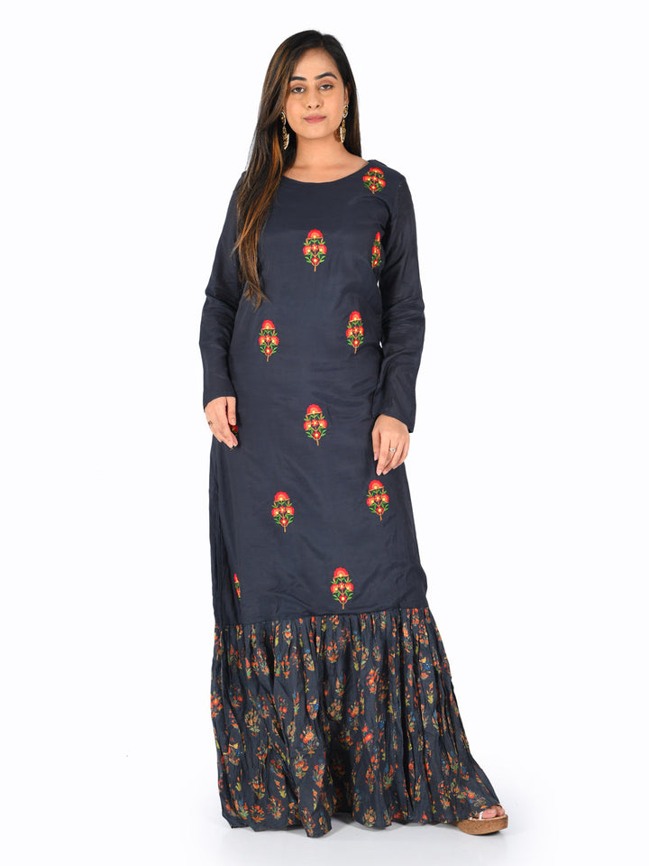 Neerus Blue Rayon Embroidered Straight Kurta - detail view 2