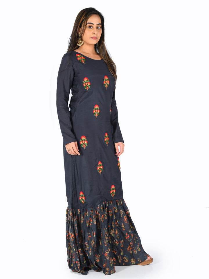 Neerus Blue Rayon Embroidered Straight Kurta - front view