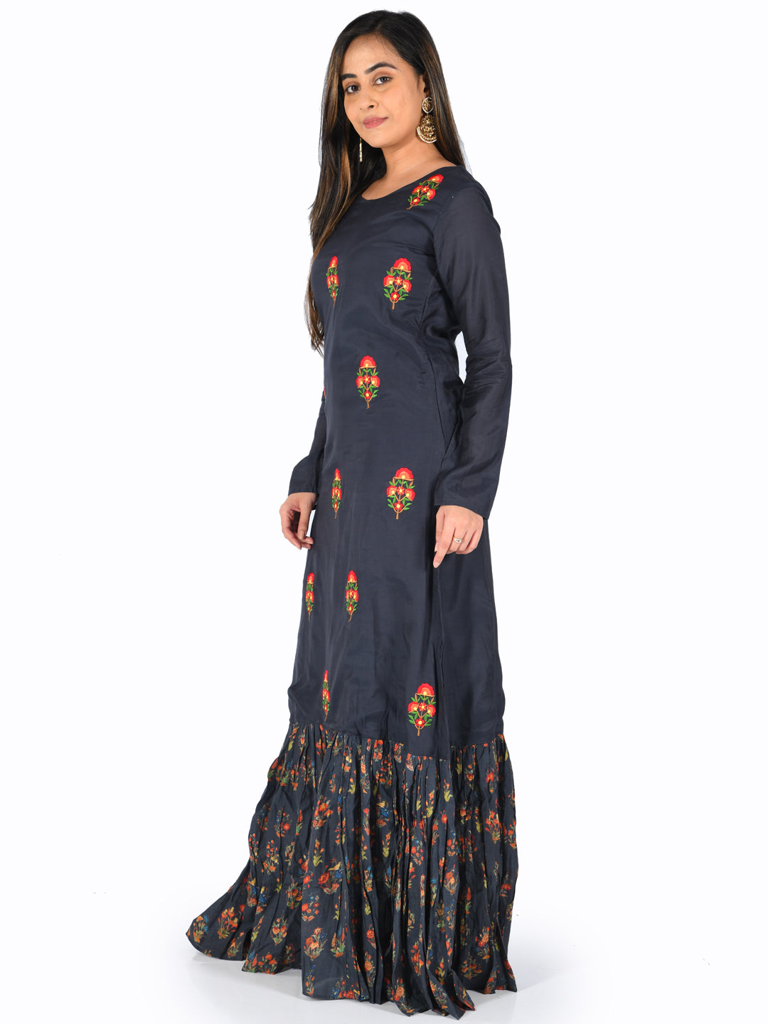 Neerus Blue Rayon Embroidered Straight Kurta - back view