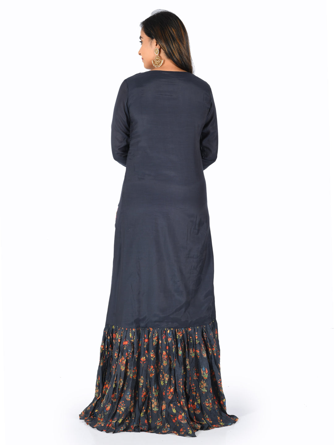 Neerus Blue Rayon Embroidered Straight Kurta - side view