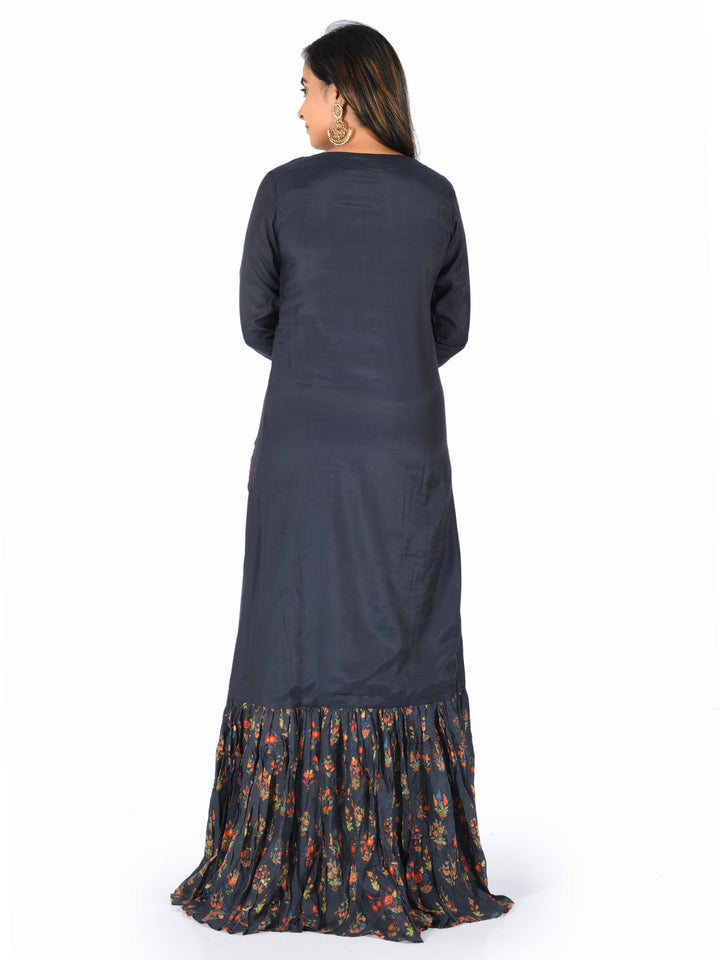 Neerus Blue Rayon Embroidered Straight Kurta - side view