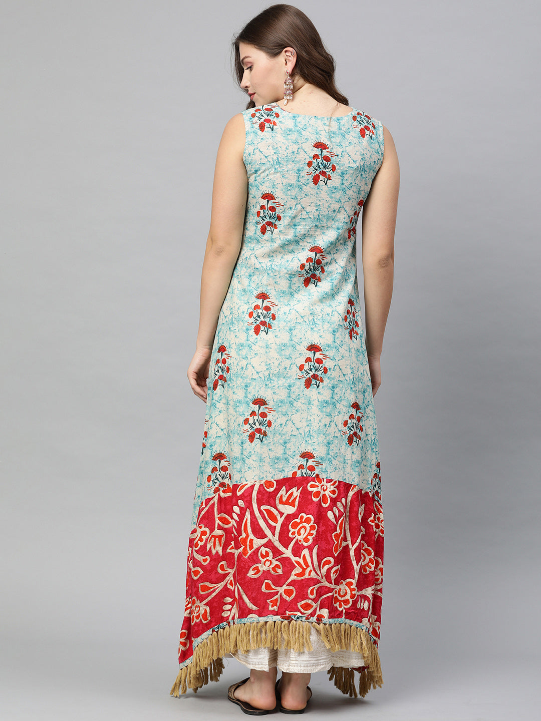 Neerus Blue cotton printed anarkali kurta - detail view 1