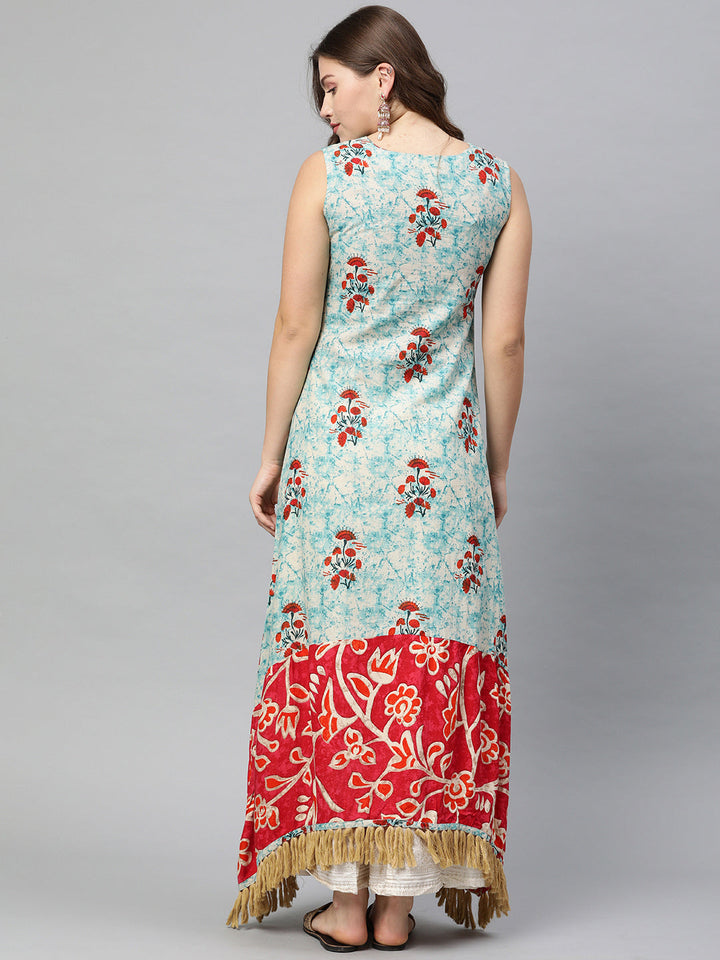 Neerus Blue cotton printed anarkali kurta - detail view 1