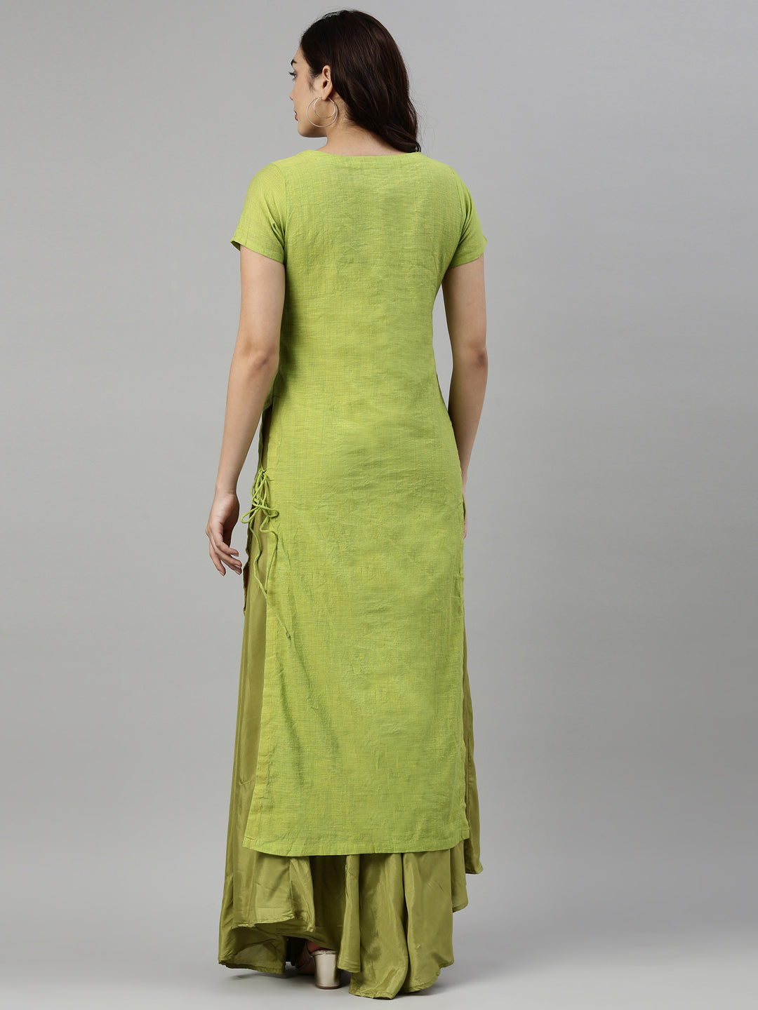 Neerus Green thread embroidered anarkali kurta - detail view 1