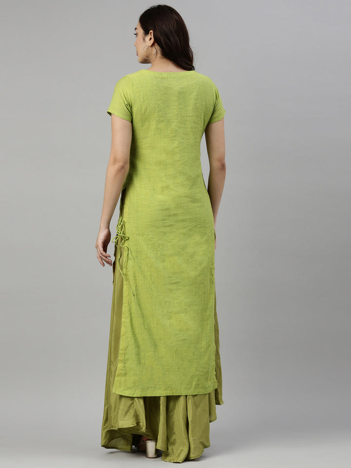Neerus Green thread embroidered anarkali kurta - detail view 1
