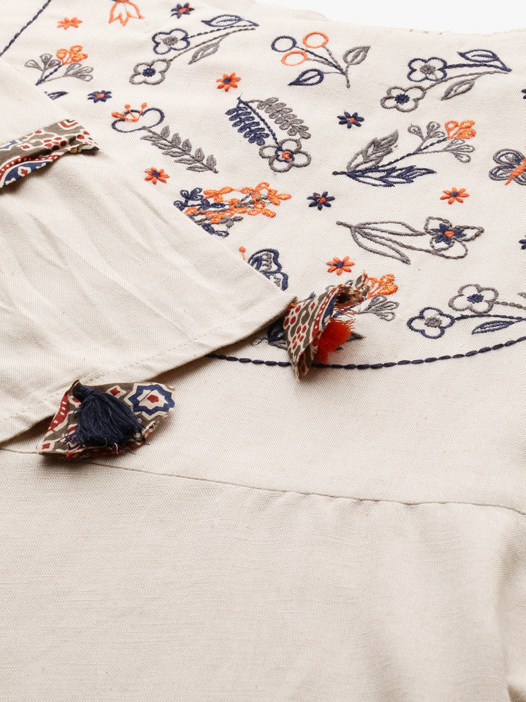 Neerus White cotton embroidered kurti - back view