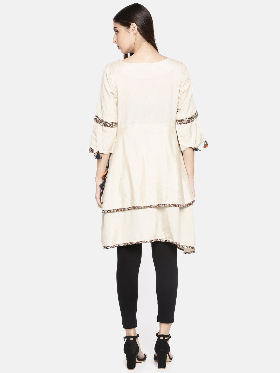Neerus White cotton embroidered kurti - detail view 1