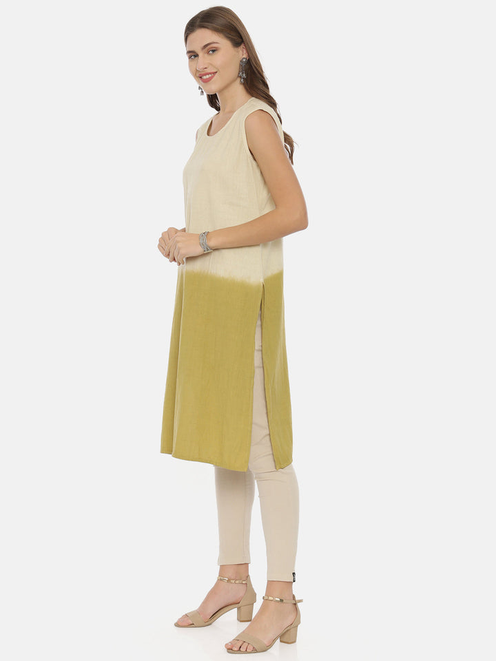 Neerus Multi rayon printed straight kurti with jacket - side view