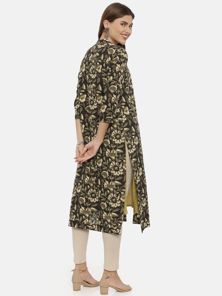 Neerus Multi rayon printed straight kurti with jacket - detail view 2