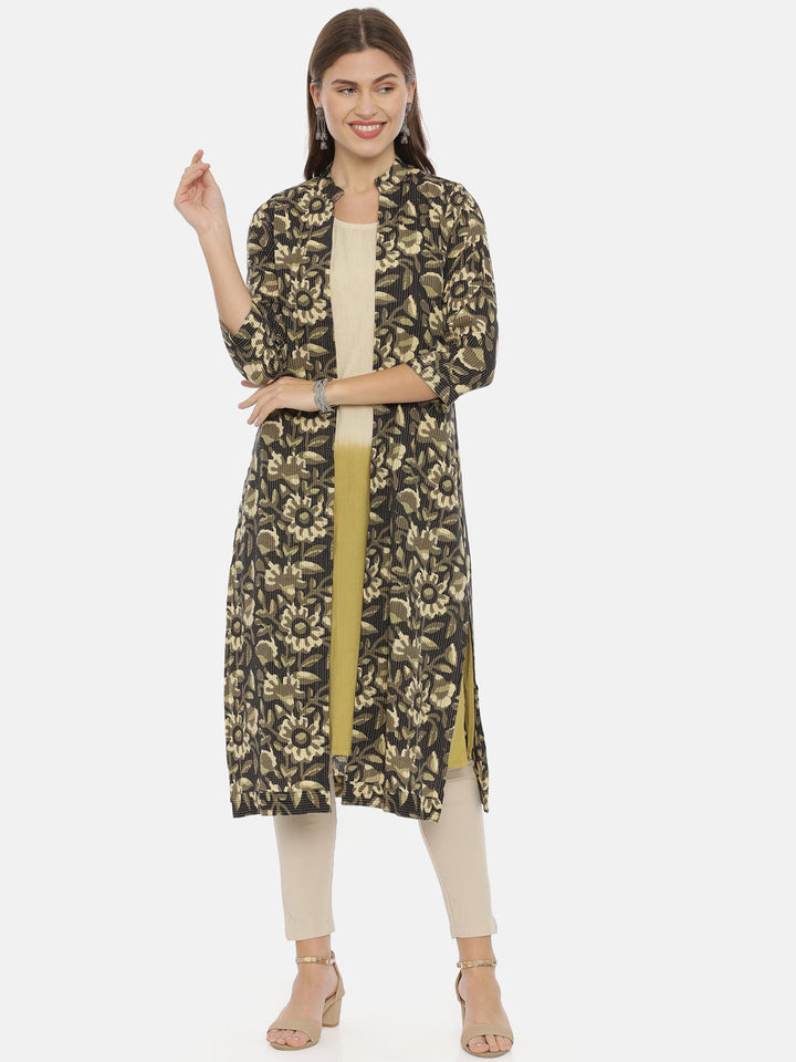 Neerus Multi rayon printed straight kurti with jacket - detail view 3