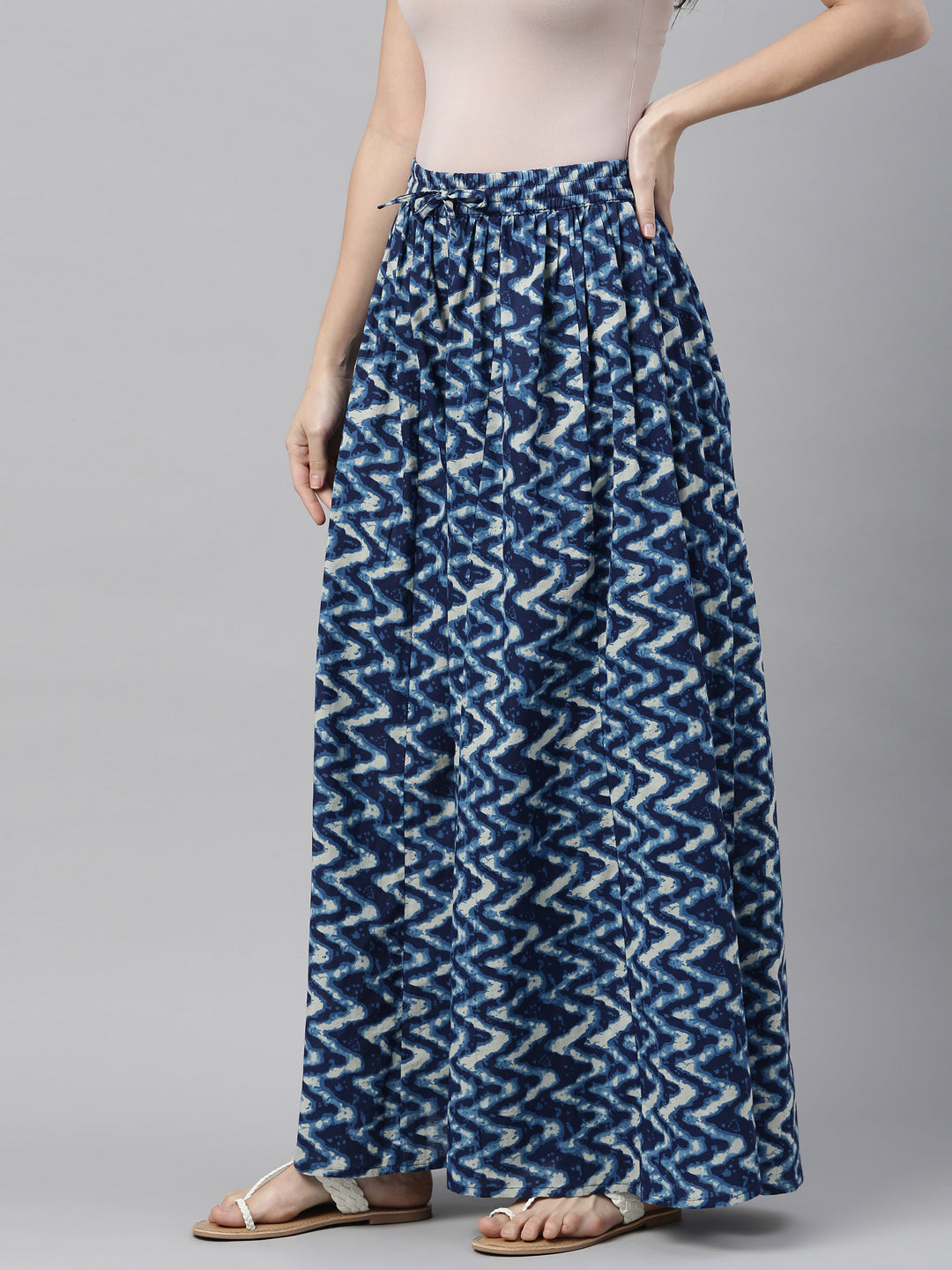 Neerus Blue cotton solid palazzo pants - side view