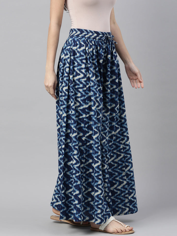 Neerus Blue cotton solid palazzo pants - detail view 1