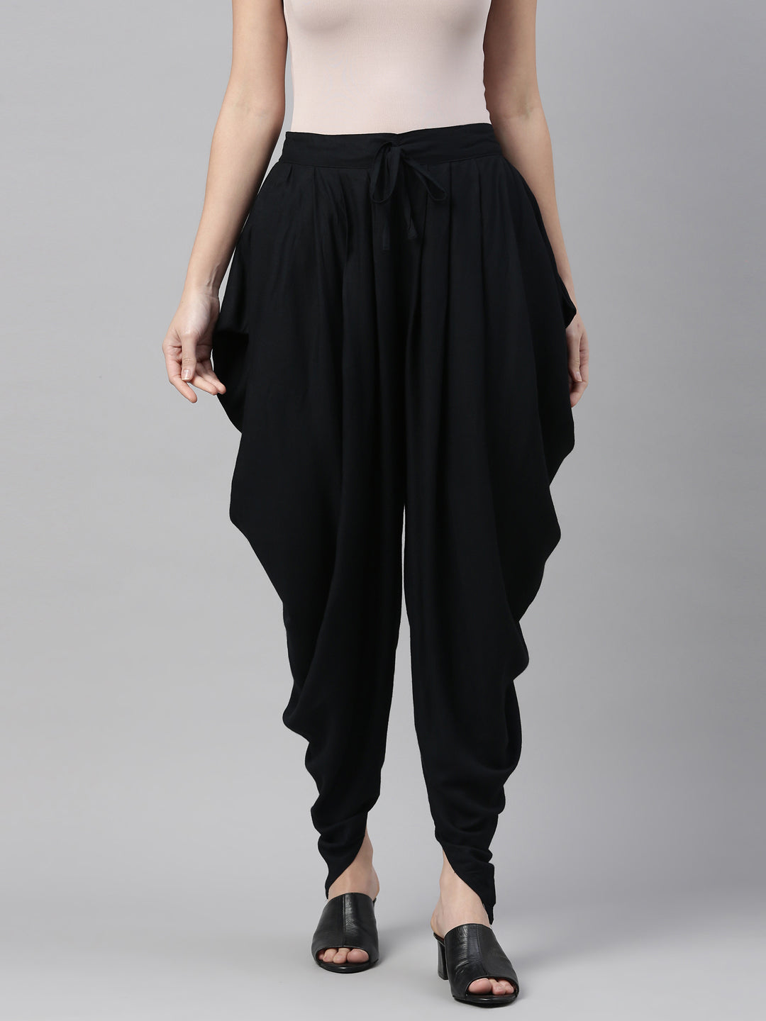 Neerus Black rayon solid dhotti bottom - back view