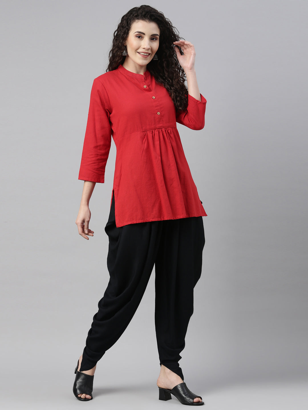 Neerus Black rayon solid dhotti bottom - front view