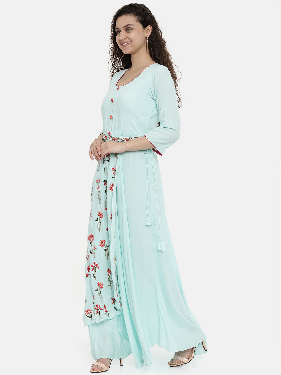 Neerus Green Rayon Embroidered A-Line Kurta - detail view 1