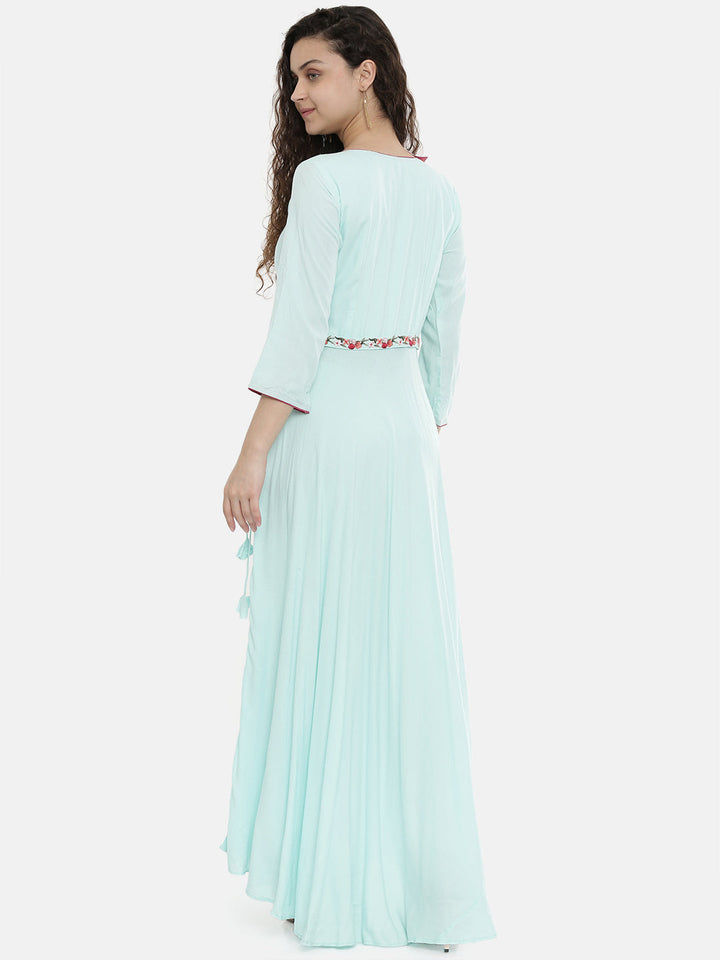Neerus Green Rayon Embroidered A-Line Kurta - detail view 2