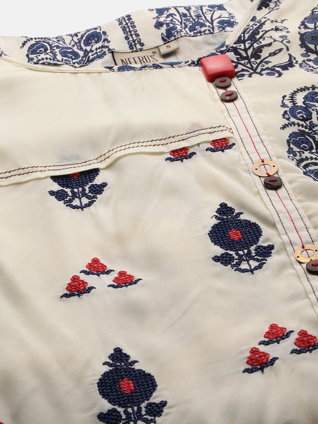 Neerus Beige cotton printed straight kurti - side view